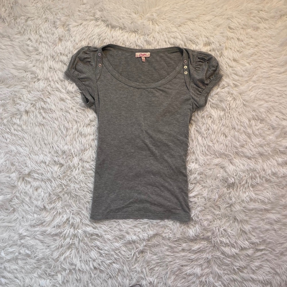 y2k gray button detail puff sleeve top large